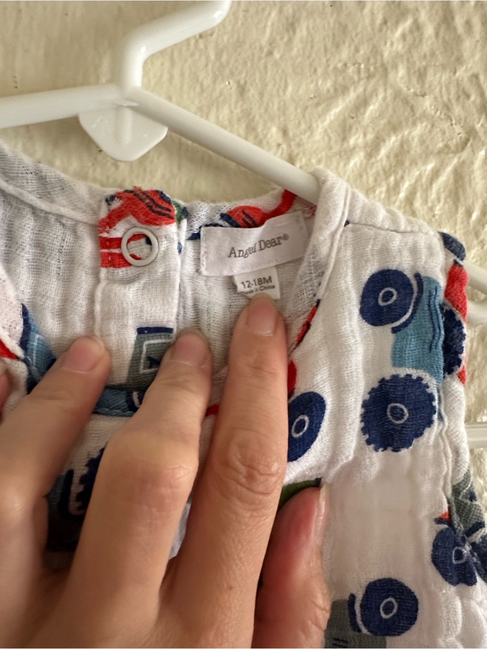 Angel Dear Baby Tractor Print Romper Jumpsuit White Blue Red Green Cotton Muslin - Picture 2 of 3